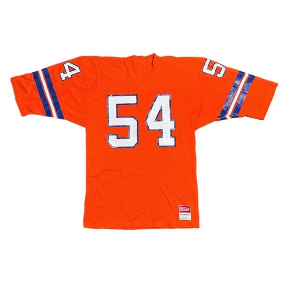 Vintage 80s Denver Broncos Keith Bishop 54 Sand Knit Football Jersey Mens Large